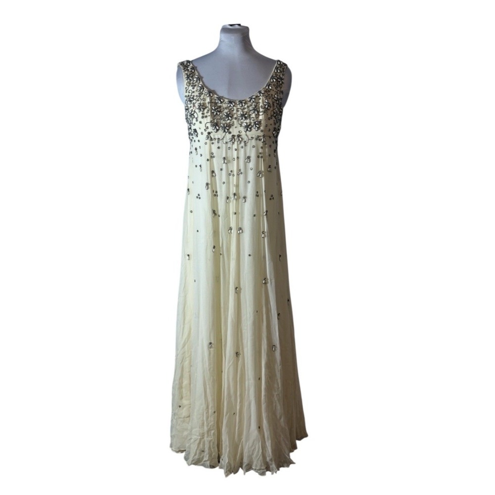 VTG 60s Ivory Silk Beaded Evening Gown Bridal Dress Victoria Royal Size 10